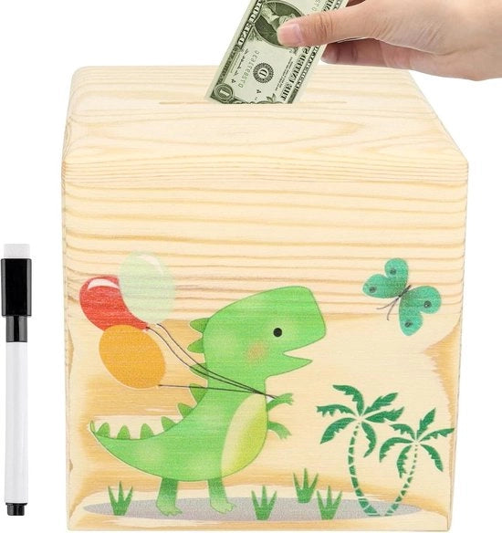 Spazio di Risparmio per Bambini - Spaarpot in Legno con Chiusura - Regalo per Bambini per Battezzi - Comunione, Vormsel, Compleanno - Portafortuna per Ragazzi e Ragazze con Stampaggio UV
