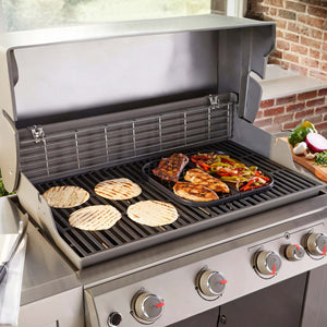 Griglia in ghisa per camino 26 x 44,5 cm, griglia in ghisa per barbecue a carbone e a gas, piastra in ghisa per carne, pesce, verdure