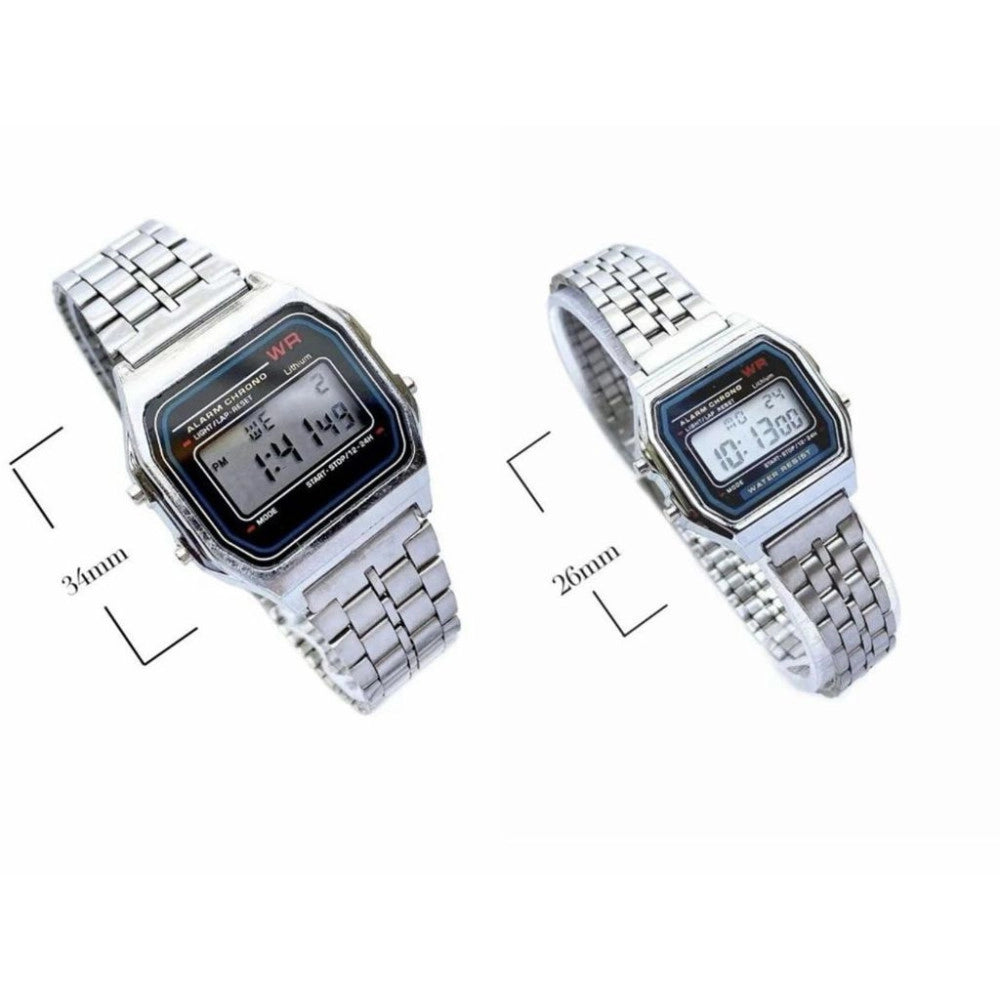 Trade Shop - Orologio Da Polso Digitale Sportivo 34 Mm Acciaio Silver Con Cronografo -