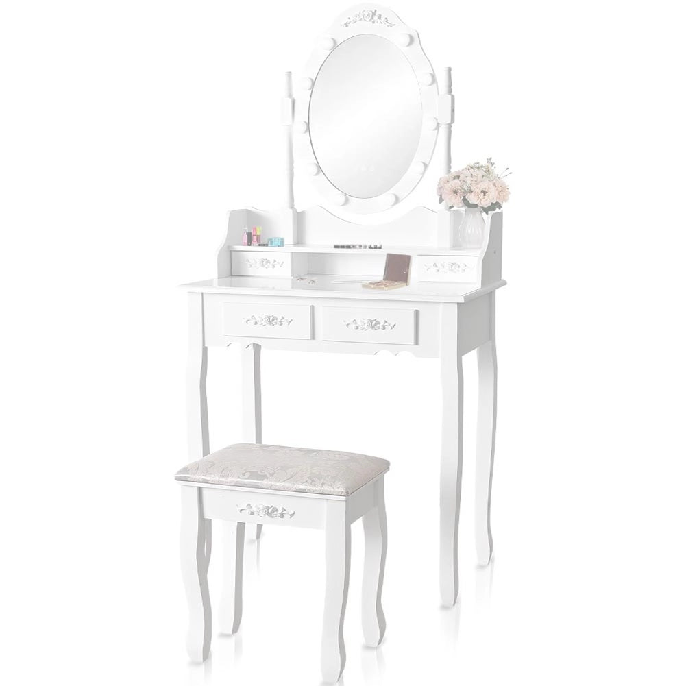 Toeletta Trucco Elena con Specchio e Sgabello Luci Led Freddo Caldo Specchiera