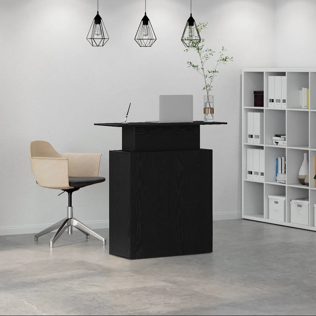 Scrivania per Reception Nera 100x40x104 cm in Legno Massello 859052