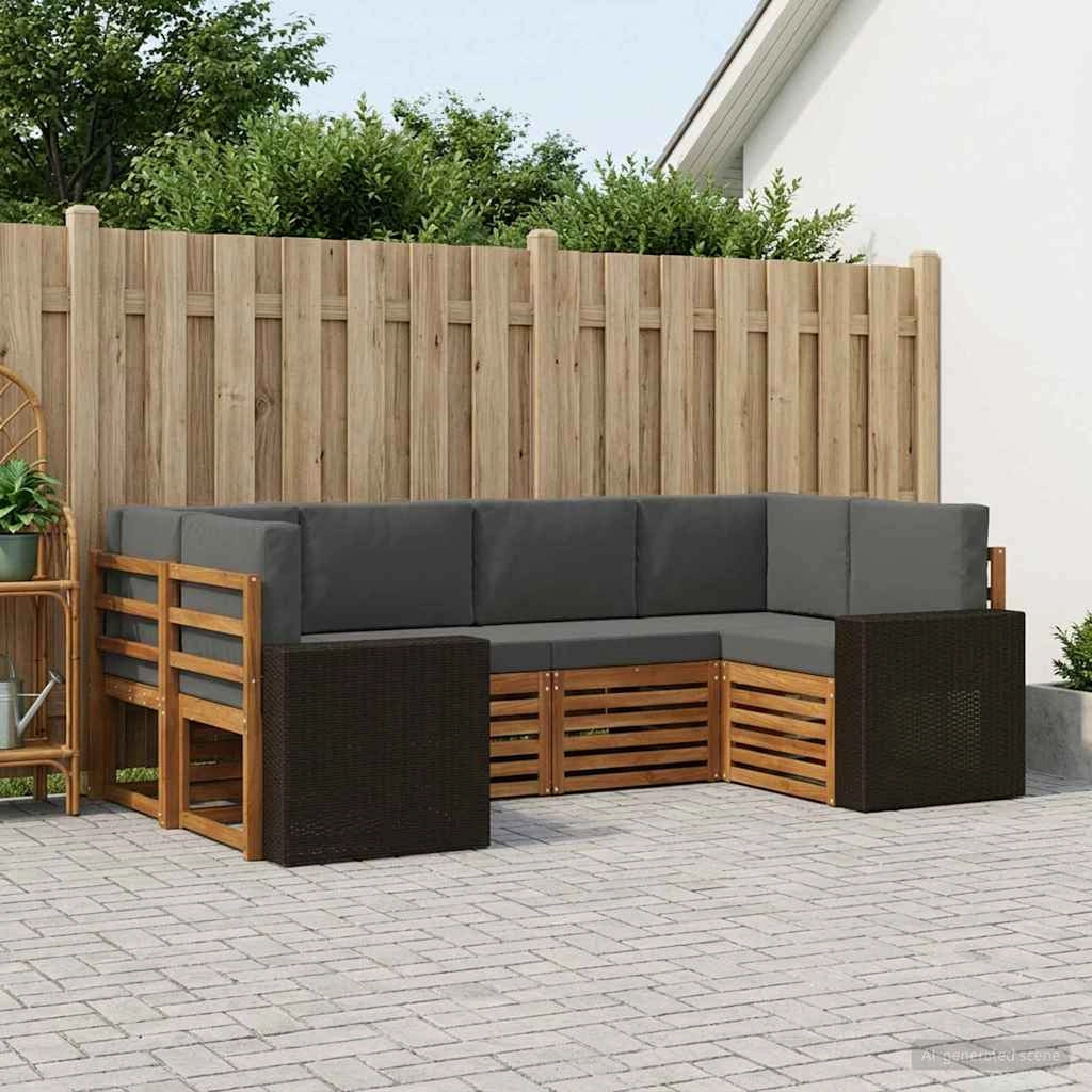 Set di divani da esterno 6 pz Naturale e Antracite Poliestere 3384783