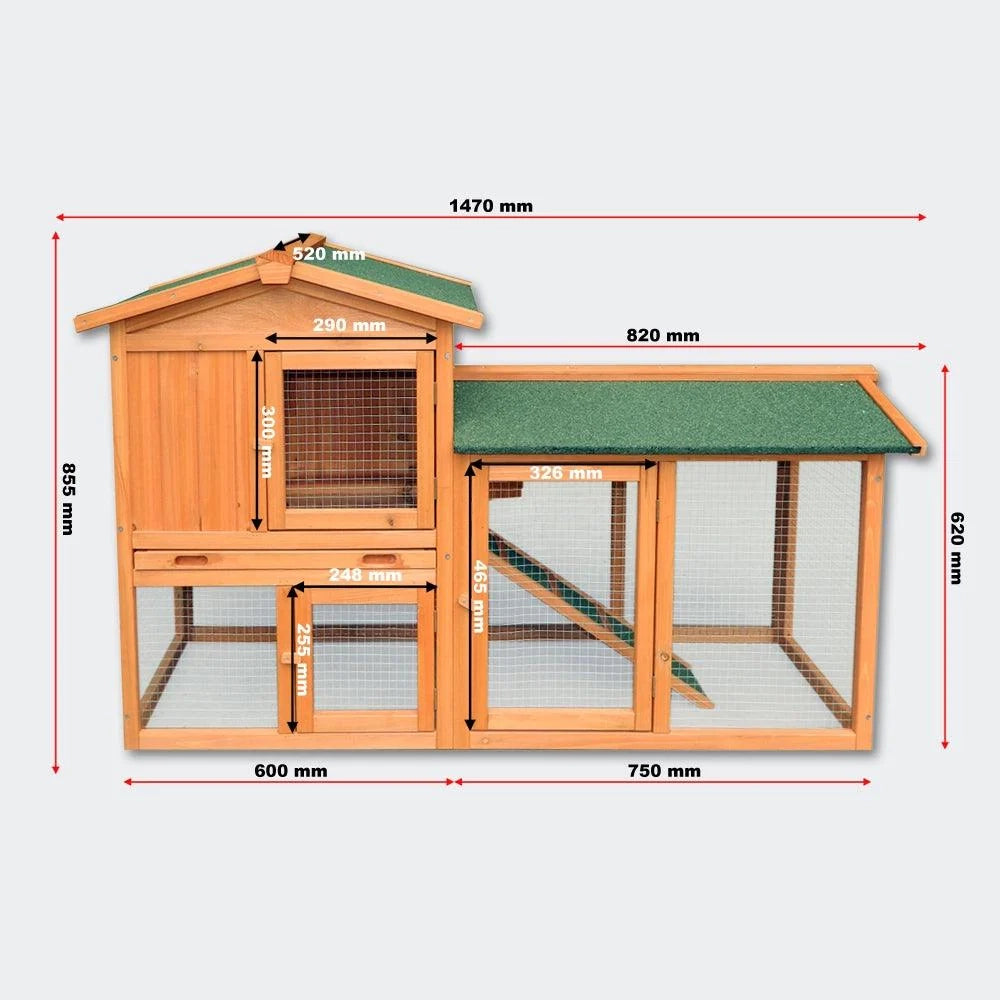 Gabbia/cabina in legno per conigli roditori polli o altri piccoli animali 1465 x 520 x 855 mm 3716013