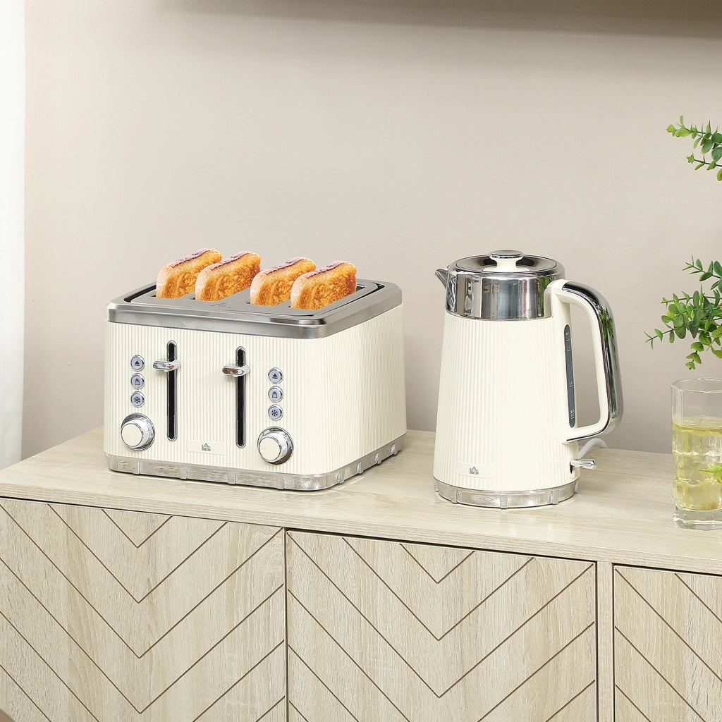 Set Bollitore Elettrico 1,7L e Tostapane 4 Fette ¨C Xylo ¨C 2200W Crema