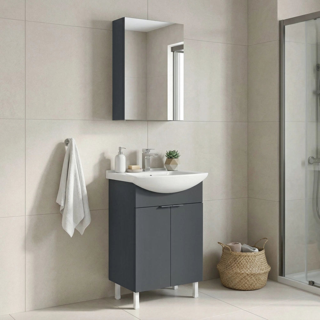 Set mobile lavabo con specchio (2 pezzi) "Purus 55" - 55 x 50 x 83 cm - Antracite opaco