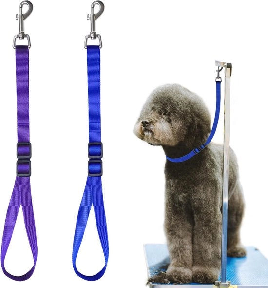 Raccordo per cani, 2-pack laccio nylon regolabile, accessorio per braccio di cura, fissaggio di sicurezza fermo per vasca idromassaggio per tavolo di cura (blu + viola)