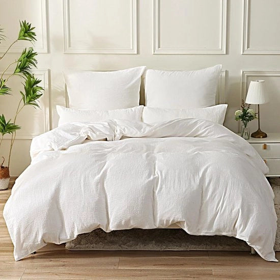 Set di lenzuola a mousse 155 x 220 cm di cotone, composto da 1 coperta e 1 cuscino con chiusura a zip, Oeko-Tex, bianco.
