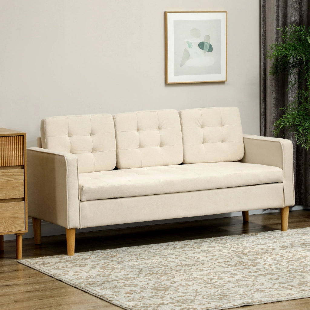 Divano 3 posti in tessuto ¨C zephmum ¨C crema, trapuntato, con contenitore, 166.5x62x82 cm