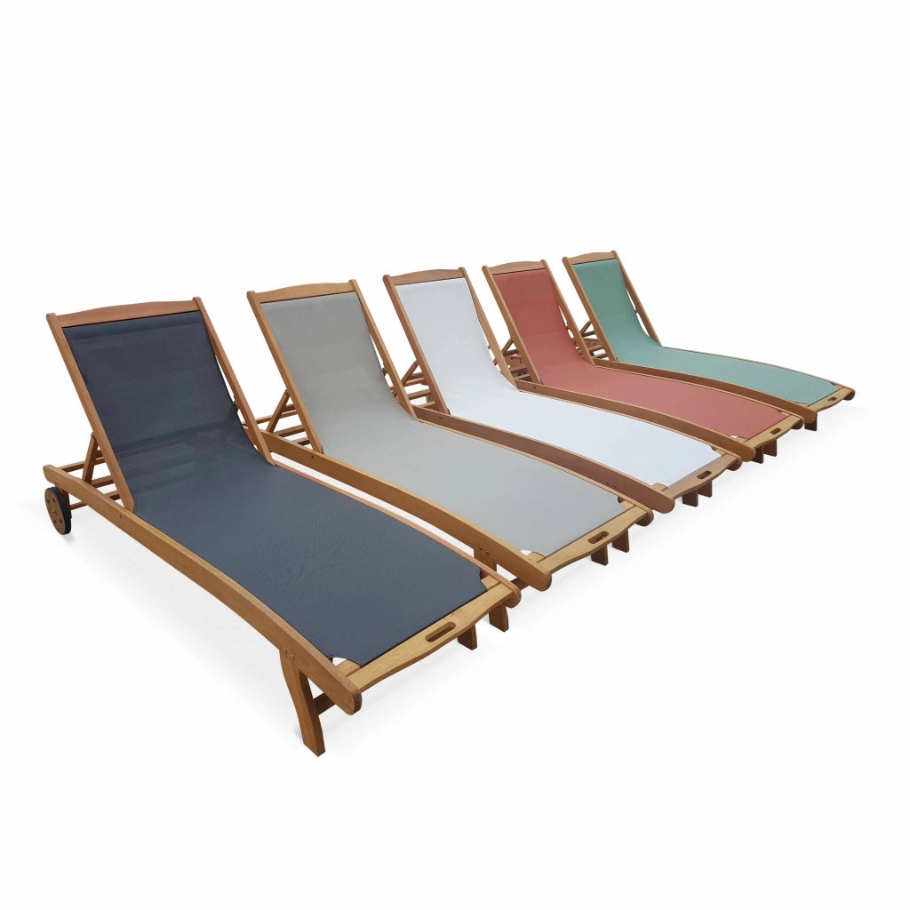 Set 2 lettini prendisole in legno multiposizione con ruote, antracite