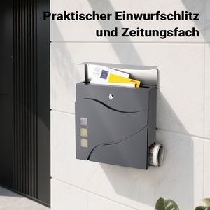 Cassetta postale con vano portagiornale V28 antracite e acciaio inox 370 x 102 x 370 mm