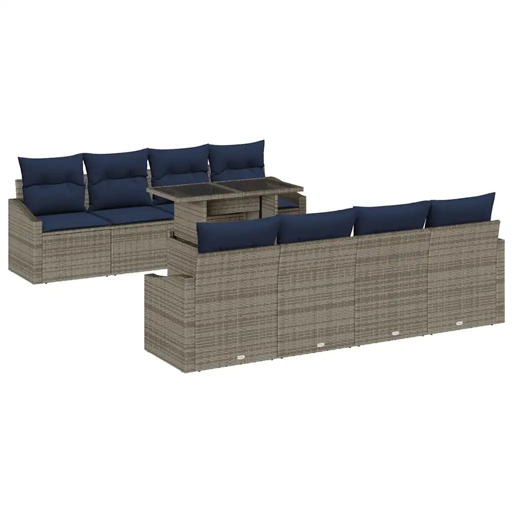 Set Divano da Giardino con cuscino 9 pcs Grigio polyrattan