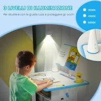 Banco Scuola con Sedia ad Altezza Regolabile e Luce per Bambini 6-12 Anni, Acciaio e MDF, Grigio