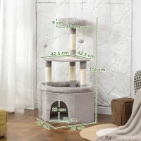 Albero tiragraffi per gatti con palo in sisal, piattaforma e rifugio, 49x49x114cm, Grigio chiaro