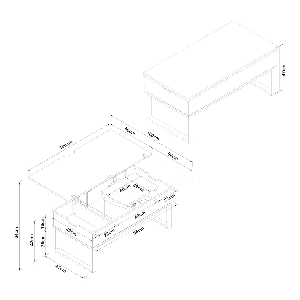Tavolino da Caffè Rauli con Piano Sollevabile a Apribile - Effetto Marmo Bianco [en.casa]