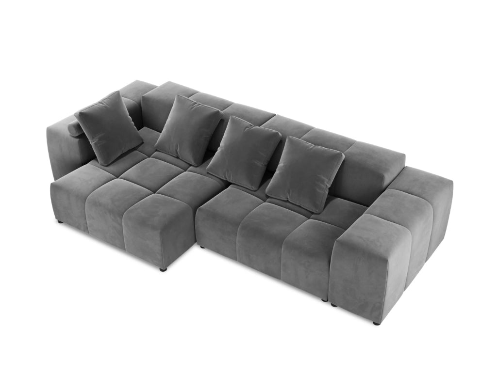 Cosmopolitan Design - Divano angolare modulare reversibile "Rome" 4 posti in velluto grigio 