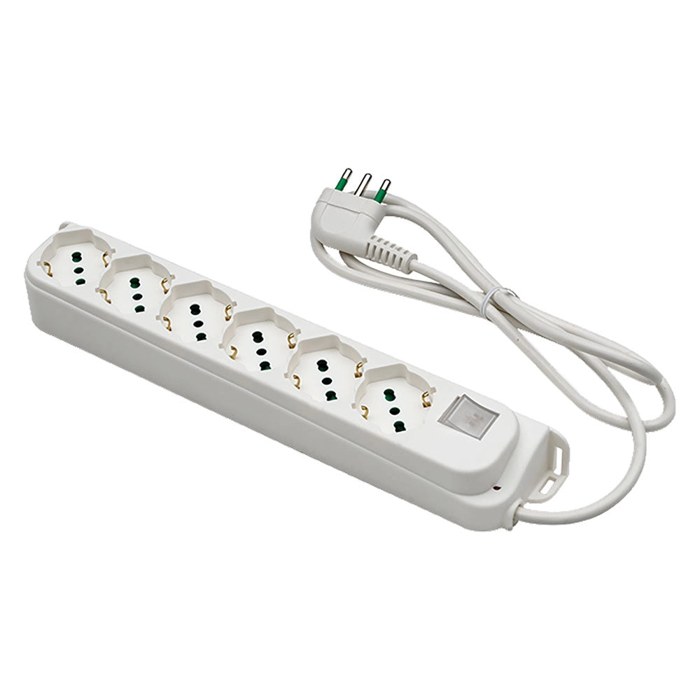 MULTIPRESA CON INTERRUTTORE 6 uscite / spina 2P+T 16A - bianca  - FANTON