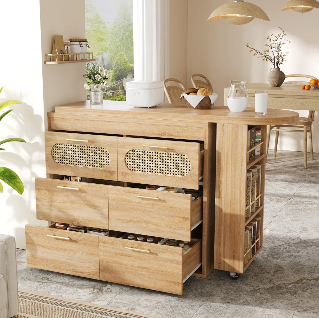 Tavolo bar girevole 360° con 6 cassetti, 128-203 cm