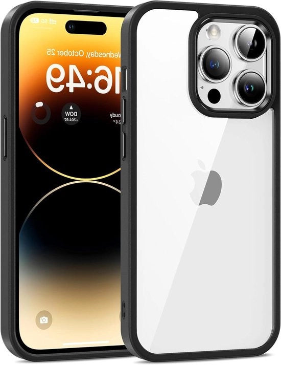 Custodia iPhone 14 Pro Max trasparente con protezione militare - Nero, Anti-abbagliamento, Resistente alle abrasioni