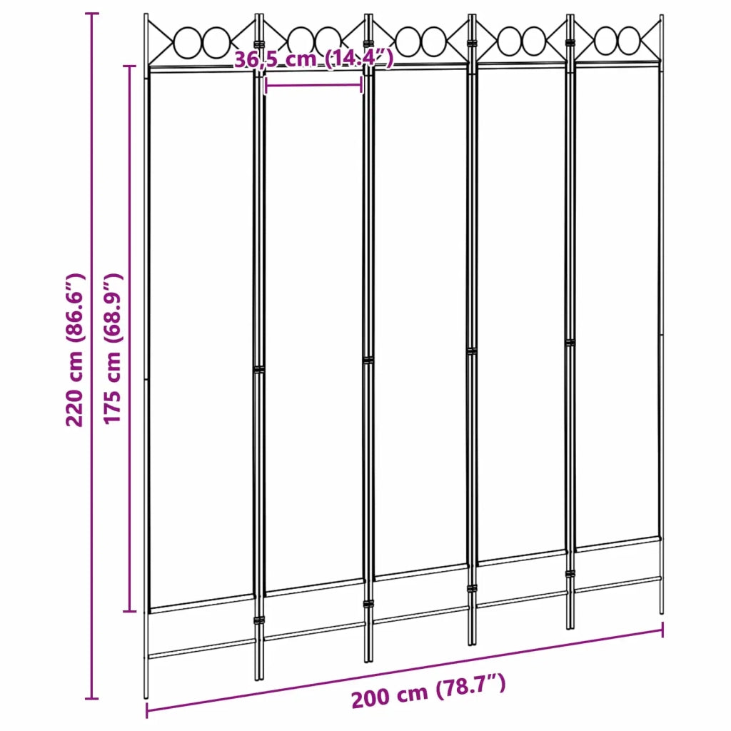 Divisorio Ambienti | Divider per stanze | Paravento a 5 Pannelli Beige 200 x 220 cm Tessuto