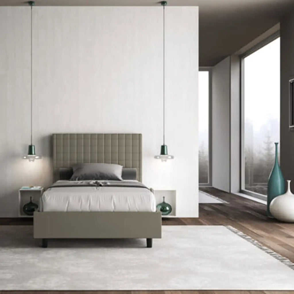 Letto una piazza e mezza con rete imbottito 120x210 similpelle cappuccino Sunny