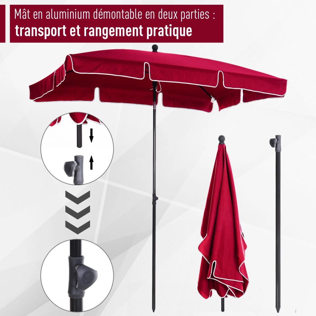 Ombrellone da giardino rettangolare inclinabile ¨C zephmum ¨C rosso 2x1.3m in alluminio e poliestere
