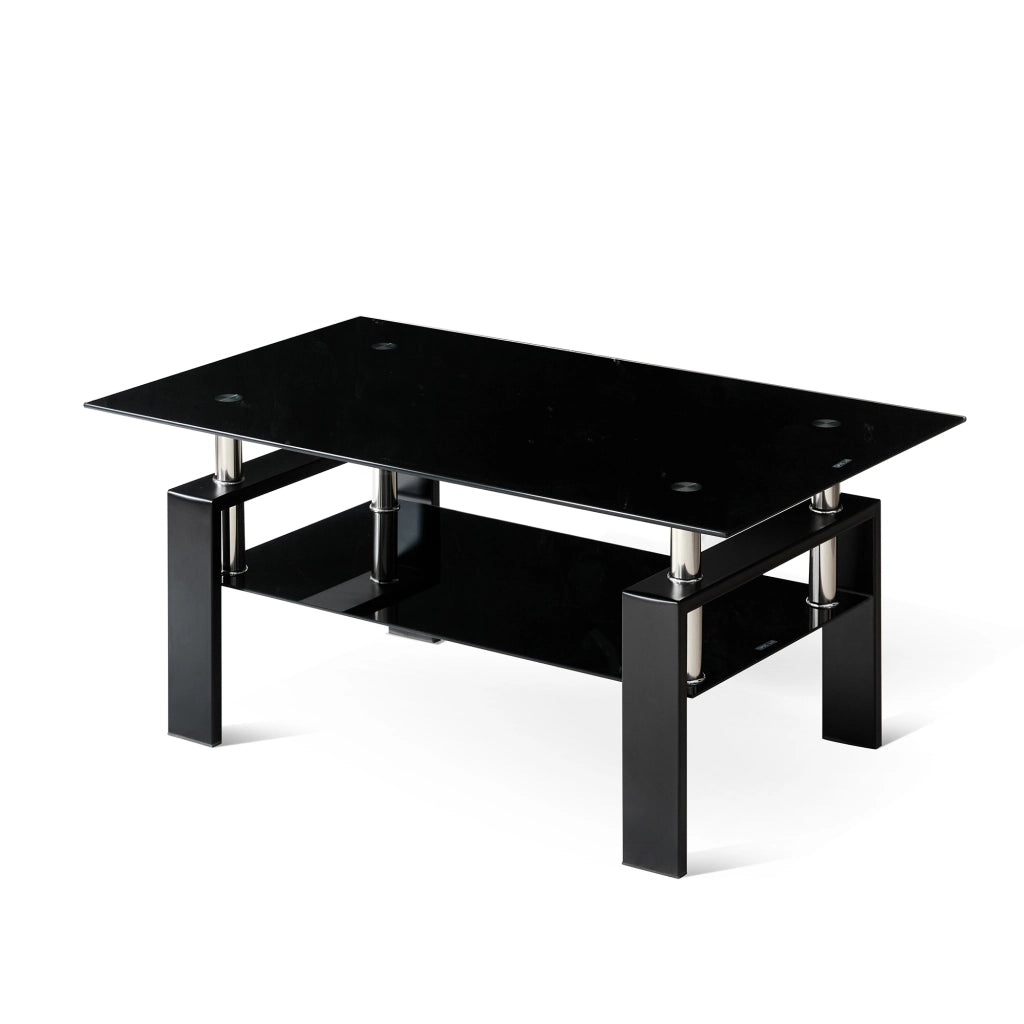 Tavolino da caffè con 2 ripiani - per soggiorno - in vetro e metallo - 100x60x44 cm - nero