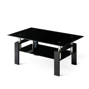 Tavolino da caffè con 2 ripiani - per soggiorno - in vetro e metallo - 100x60x44 cm - nero