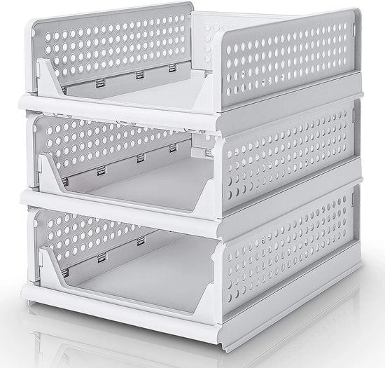 Set di 3 cassetti da abbinare, organizzatore di armadi per abbigliamento, scatola di archiviazione con pannelli, distributore, cassetti da abbinare per abbigliamento, cucina, camera da letto, bianco