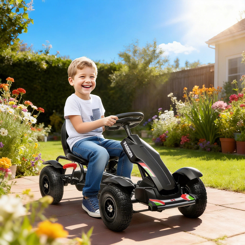 Go Kart Bambini Regolabile con Freno a Mano ¨C zephmum ¨C 121x58x61 Nero