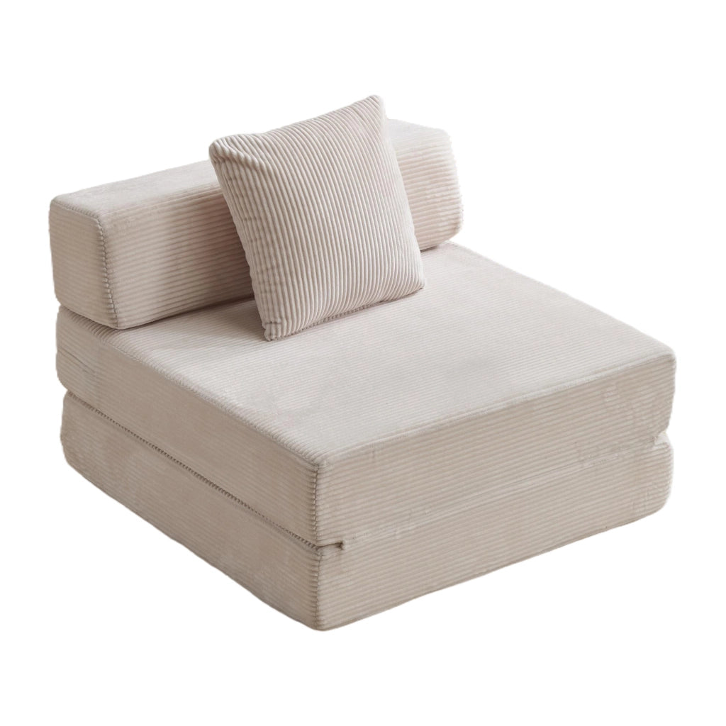 DIVANO LETTO DA TERRA PIEGHEVOLE IN CORDUROY BIANCO
