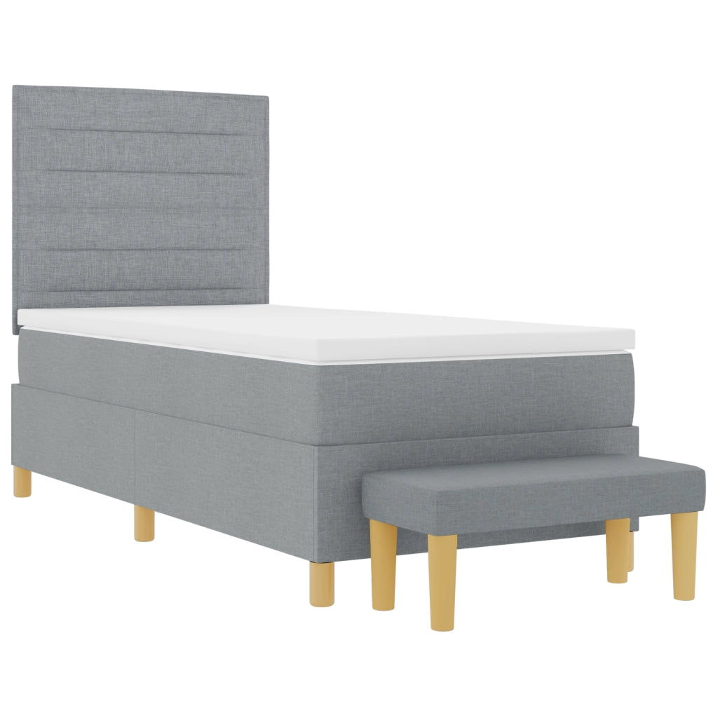 Letto a molle con materasso e panca grigia chiara 80x200 cm tessuto