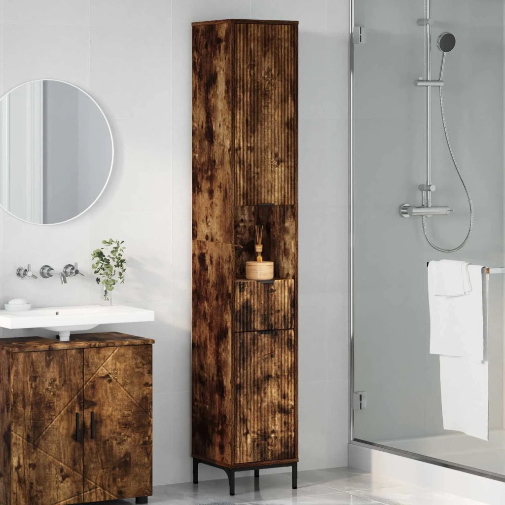Mobile da Bagno con cassetto Rovere fumé 31,5 x 33 x 190 cm 883409