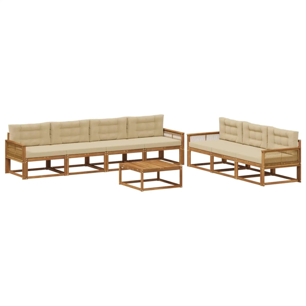 Set di divani da esterno con cuscino 8 pcs Naturale e Beige