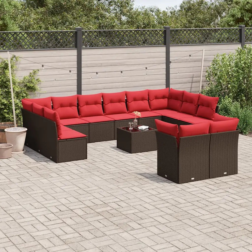 Set Divani da Giardino 13 pz con Cuscini Marrone in Polyrattan 3218444