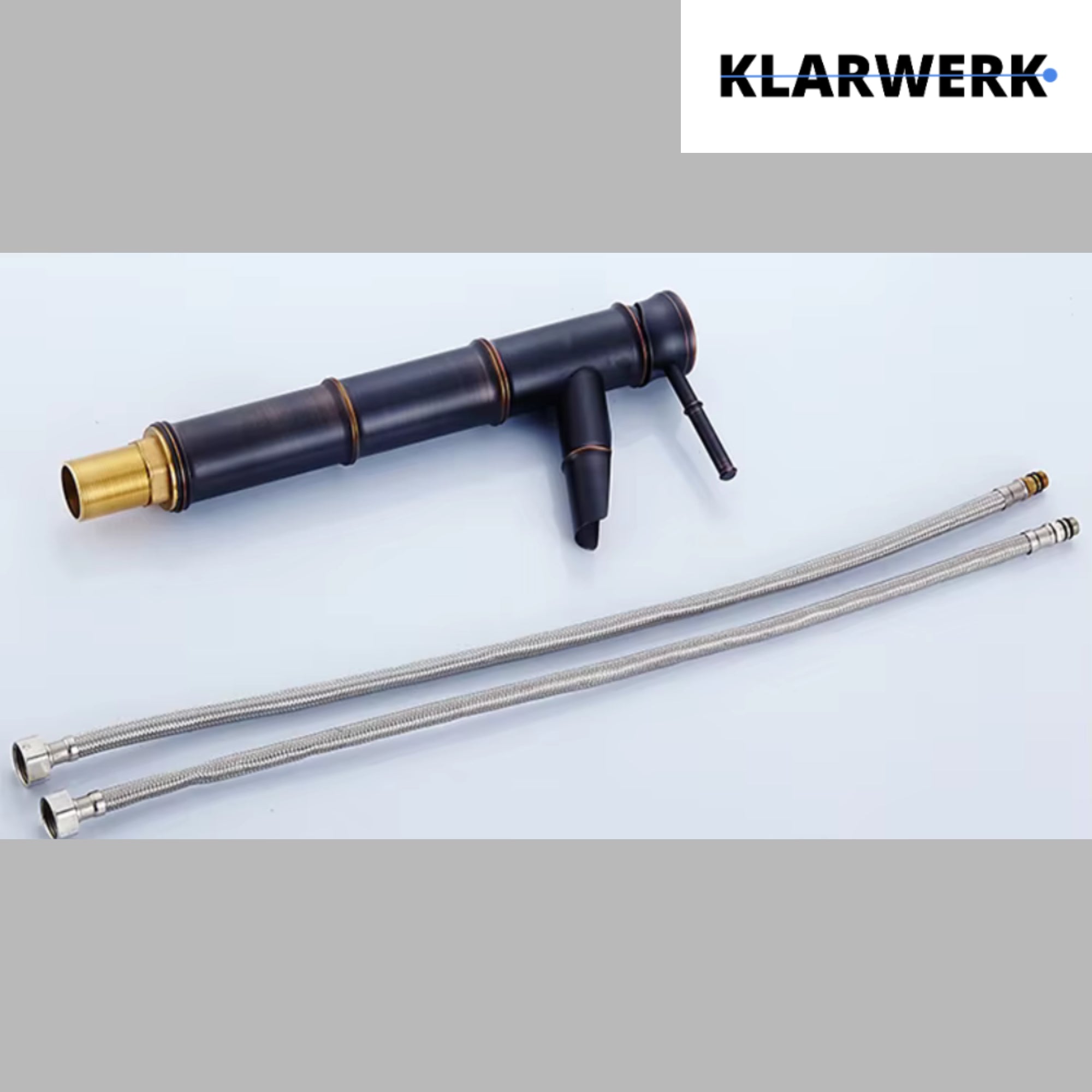 YURI | Rubinetto per bagno a cascata in bambù  alto nero | Raccordo in acciaio inox per lavelli alti | Miscelatore giapponese 2 attacchi