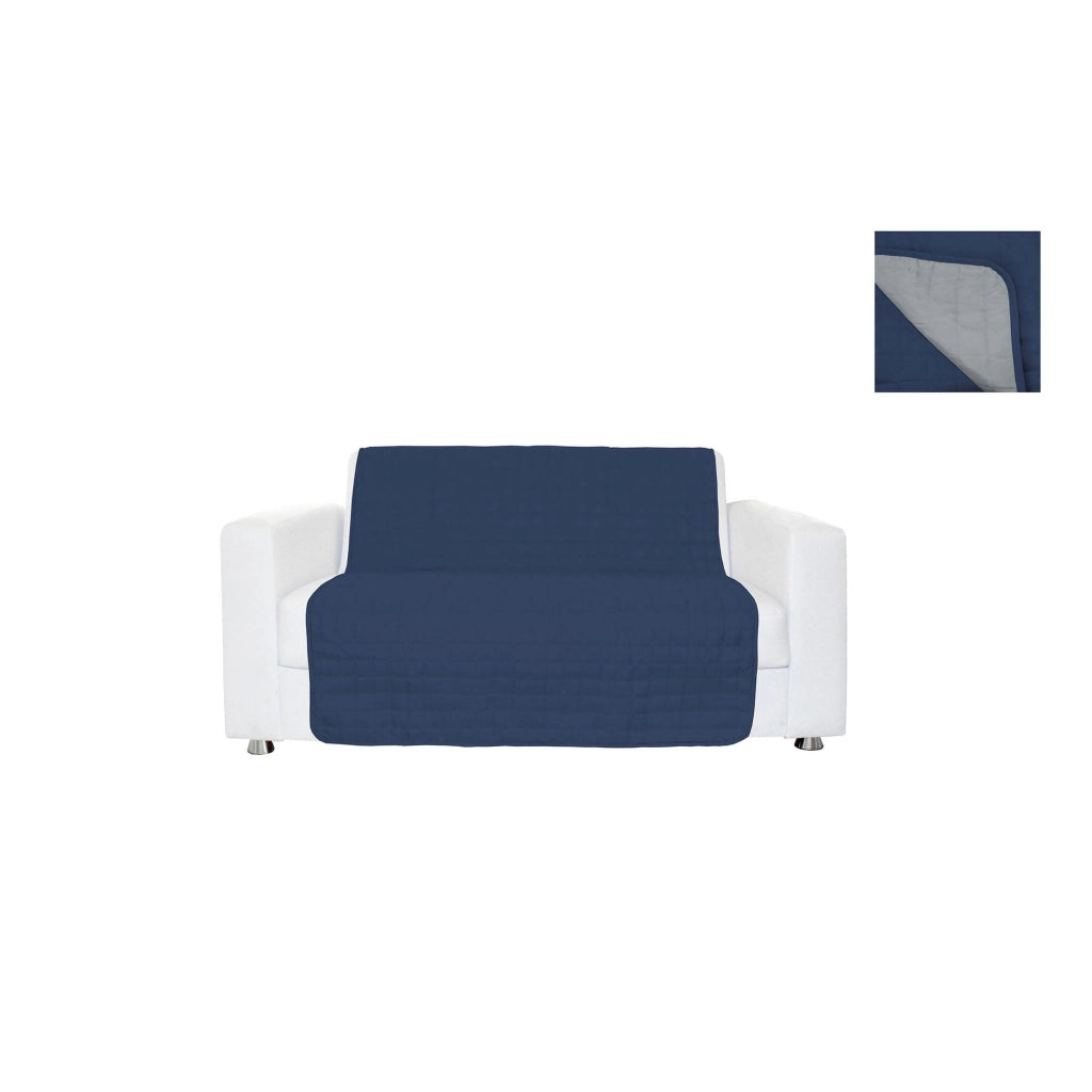 Copridivano a Fascia 3 Posti 175x190 cm in Microfibra Doubleface Blu Scuro/Grigio Chiaro