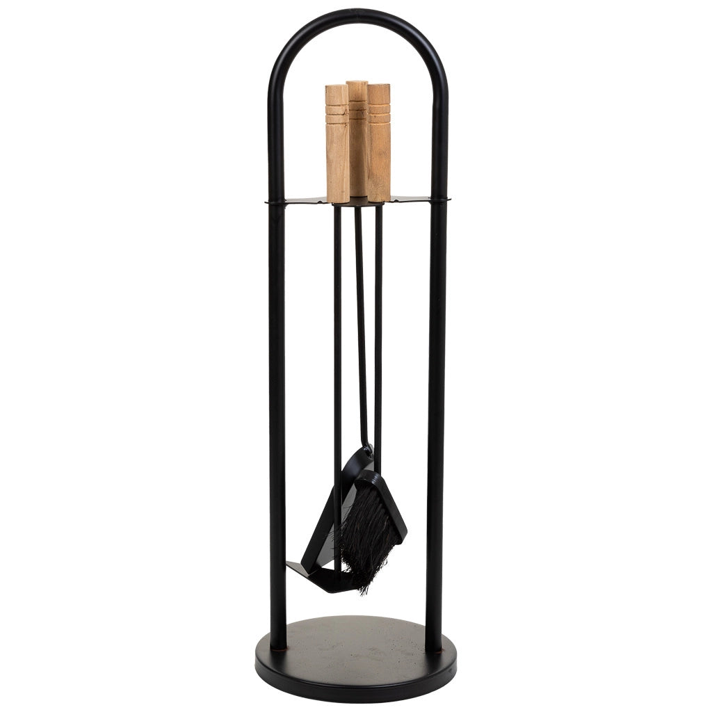 Set attrezzi per camino in metallo nero 4pz D20x68h cm