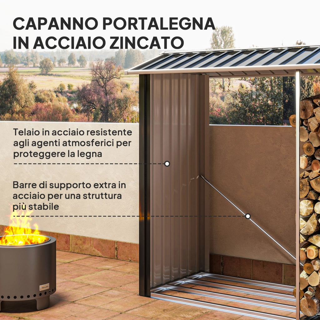 Casetta per Legna in Acciaio con Base Rialzata ¨C Zephmum ¨C Nero 240x86x160cm