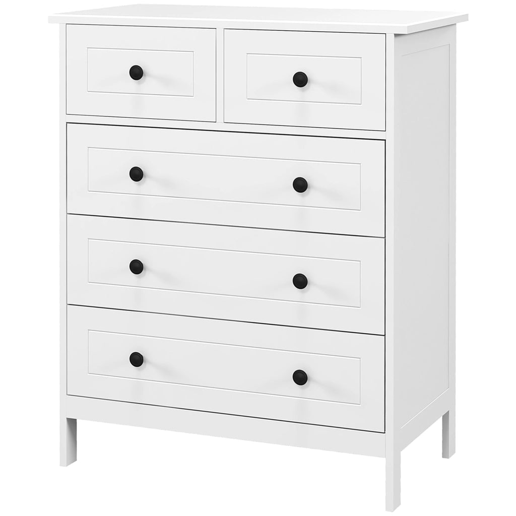Cassettiera con 5 Cassetti in Legno Salvaspazio e Antiribaltamento, 74x40x91cm, Bianco