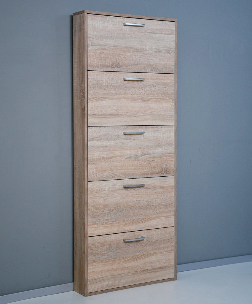 Scarpiera Salvaspazio 5 Ante 15 Paia 65x15x164 cm in Truciolare Nobilitato Rovere Sonoma