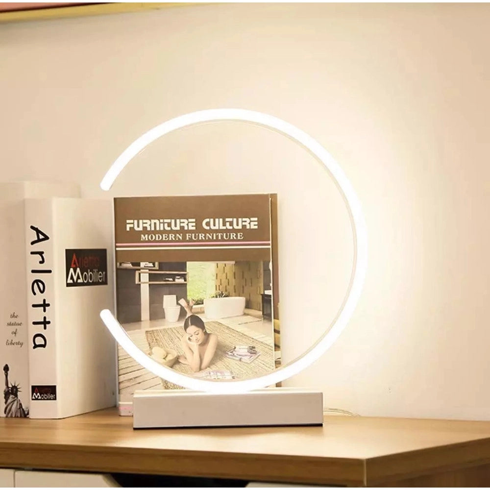 Trade Shop - Lampada Da Tavolo Led 12w Design Curva Bianco Touch Scrivania Comodino Ip20 32736 -