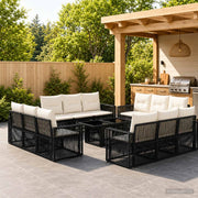 Set Divano da Giardino 13 pz Nero e Bianco Crema polyrattan 3436765