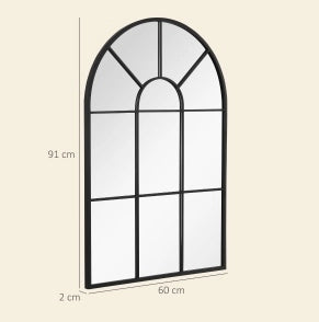 Specchio da parete ad arco con cornice in metallo nero 91 x 60 cm