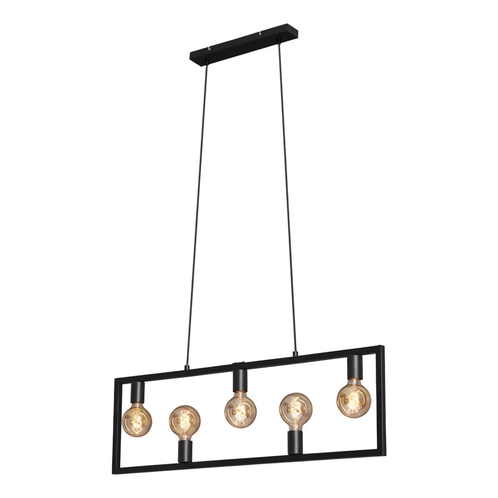 Lampadario A Sospensione Vintage Kotak Metallo Nero 5 Luci Luci E27