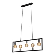 Lampadario A Sospensione Vintage Kotak Metallo Nero 5 Luci Luci E27