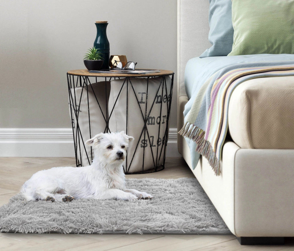 AIO FACTORY 80x60 cm Tappetino per cuccia per cani Shaggy Grigio chiaro Impermeabile