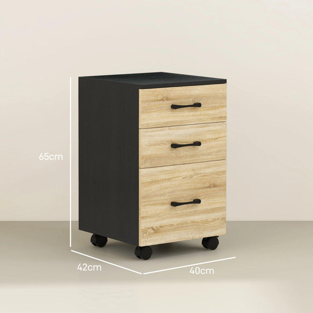 Cassettiera per Ufficio con Ruote ¨C Minimal ¨C 40x42x65 cm Quercia e Nero