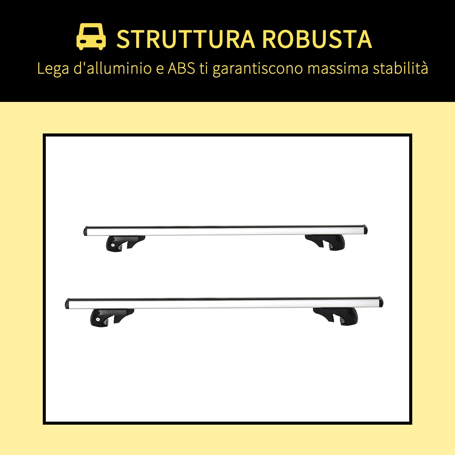 Barre Portatutto per Auto 135,3x5,7x7 cm Portata da 75 kg con Blocco e Chiavi di Sicurezza in Alluminio e ABS Argento