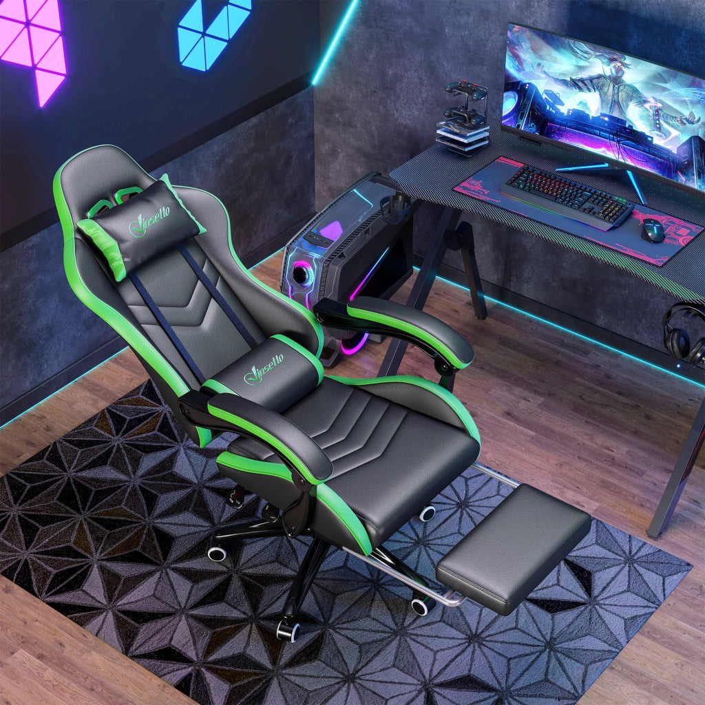 Sedia da Gaming con Altezza Regolabile e Schienale Reclinabile, 65x65x121-129 cm, Nero e Verde