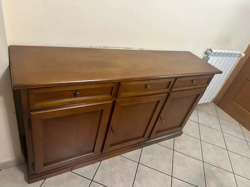 Madia credenza in legno 3 ante finitura noce chiaro 156 x 42 x 85 - Mobili 2G